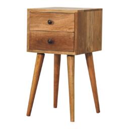Mini Bedside Table with 2 Smooth-Gliding Drawers, Hand-finished Nightstand with Grain Pattern, 30L x 30W x 57H cm, Brown - Aosom UK - thumbnail 8