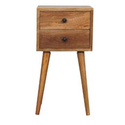 Mini Bedside Table with 2 Smooth-Gliding Drawers, Hand-finished Nightstand with Grain Pattern, 30L x 30W x 57H cm, Brown - Aosom UK - thumbnail 2