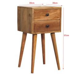 Mini Bedside Table with 2 Smooth-Gliding Drawers, Hand-finished Nightstand with Grain Pattern, 30L x 30W x 57H cm, Brown - Aosom UK - thumbnail 3