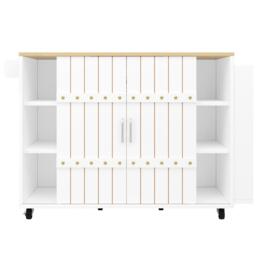 Kitchen Island Trolley with Fold-Out Worktop, Aluminium Handles, 2 Lockable Castors, Rolling Serving Cart, 10L x 42W x 90H cm, White - Aosom UK - thumbnail 2
