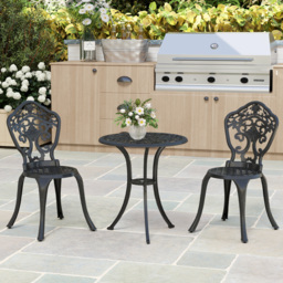 Outsunny 3 Piece Cast Aluminium Garden Bistro Set for 2 with Parasol Hole, Outdoor Coffee Table Set for Balcony, Patio, Black - thumbnail 8