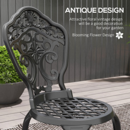 Outsunny 3 Piece Cast Aluminium Garden Bistro Set for 2 with Parasol Hole, Outdoor Coffee Table Set for Balcony, Patio, Black - thumbnail 4