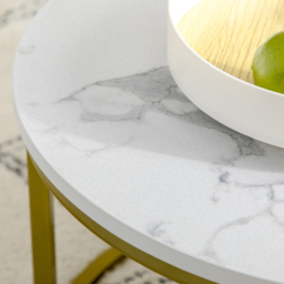 HOMCOM Coffee Table Set of 2, Round Nest of Tables with Faux Marble Tabletop and Metal Frame, Modern Side Tables for Living Room, White - thumbnail 9