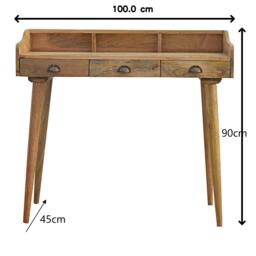 Solid Mango Wood Writing Desk with 3 Drawers and Storage Slots, Gallery-back Shell with Generous Organisation, 45L x 100W x 90H cm, Brown - Aosom UK - thumbnail 3