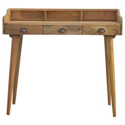 Solid Mango Wood Writing Desk with 3 Drawers and Storage Slots, Gallery-back Shell with Generous Organisation, 45L x 100W x 90H cm, Brown - Aosom UK - thumbnail 2