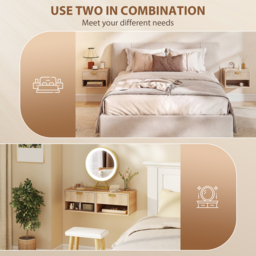 HOMCOM Set of 2 Wall Mounted Nightstands, Floating Bedside Tables with Fluted Drawer and Open Shelf for Small Bedroom, Oak - thumbnail 6