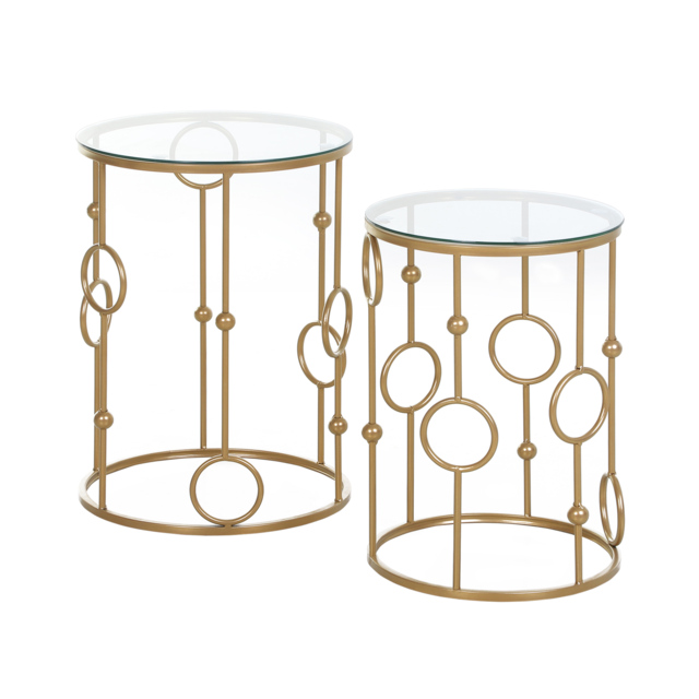 HOMCOM Round Coffee Tables Set of 2, Gold Nest of Tables with Tempered Glass Top, Steel Frame for Living Room, Gold - image 1