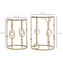 HOMCOM Round Coffee Tables Set of 2, Gold Nest of Tables with Tempered Glass Top, Steel Frame for Living Room, Gold - thumbnail 3