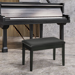 HOMCOM Traditional Piano Seat, Cushioned Keyboard Bench with Rubberwood Legs, Music Storage, Black - Aosom UK - thumbnail 2