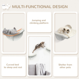 PawHut Wall-Mounted Wood Cat Shelves, Curved Kitten Bed, Climber Perch, Modern Cat Furniture - Aosom UK - thumbnail 7