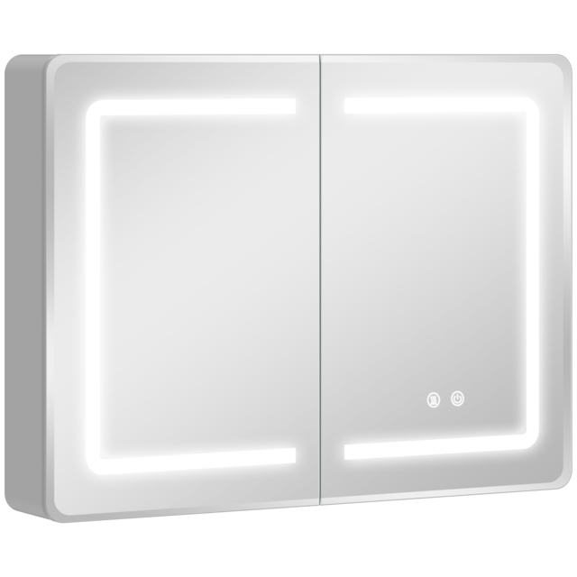 HOMCOM Mirrored Bathroom Cabinet with LED Lights, 60 x 80 cm Bathroom Mirror Cabinet with Anti-Fog, 3 Colour Dimmable Lighting - image 1