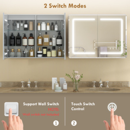 HOMCOM Mirrored Bathroom Cabinet with LED Lights, 60 x 80 cm Bathroom Mirror Cabinet with Anti-Fog, 3 Colour Dimmable Lighting - thumbnail 9