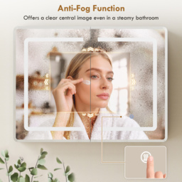 HOMCOM Mirrored Bathroom Cabinet with LED Lights, 60 x 80 cm Bathroom Mirror Cabinet with Anti-Fog, 3 Colour Dimmable Lighting - thumbnail 6