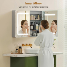 HOMCOM Mirrored Bathroom Cabinet with LED Lights, 60 x 80 cm Bathroom Mirror Cabinet with Anti-Fog, 3 Colour Dimmable Lighting - thumbnail 4
