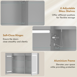 HOMCOM Mirrored Bathroom Cabinet with LED Lights, 60 x 80 cm Bathroom Mirror Cabinet with Anti-Fog, 3 Colour Dimmable Lighting - thumbnail 7