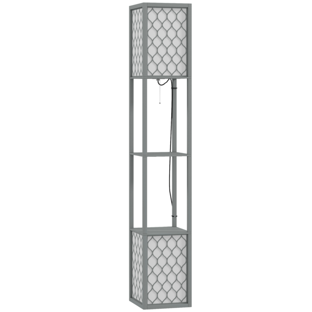 HOMCOM Floor Lamp with Shelves, Dual Light, Modern Tall Standing Lamps, with Pull Chain Switch (Bulb not Included), Light Grey - Aosom UK - image 1