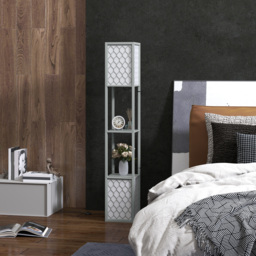 HOMCOM Floor Lamp with Shelves, Dual Light, Modern Tall Standing Lamps, with Pull Chain Switch (Bulb not Included), Light Grey - Aosom UK - thumbnail 9