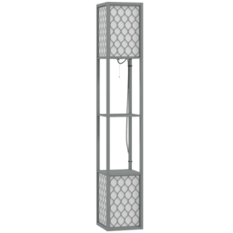 HOMCOM Floor Lamp with Shelves, Dual Light, Modern Tall Standing Lamps, with Pull Chain Switch (Bulb not Included), Light Grey - Aosom UK