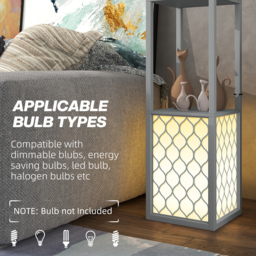 HOMCOM Floor Lamp with Shelves, Dual Light, Modern Tall Standing Lamps, with Pull Chain Switch (Bulb not Included), Light Grey - Aosom UK - thumbnail 7