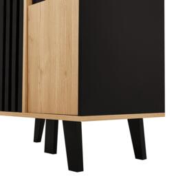 Modern Display Cabinet with Decorative Glass Doors, Versatile Sideboard with 3 Adjustable Shelves, 80L x 120W x 40H cm, Black+Wood - Aosom UK - thumbnail 8