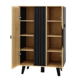 Modern Display Cabinet with Decorative Glass Doors, Versatile Sideboard with 3 Adjustable Shelves, 80L x 120W x 40H cm, Black+Wood - Aosom UK - thumbnail 9