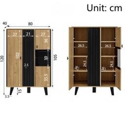 Modern Display Cabinet with Decorative Glass Doors, Versatile Sideboard with 3 Adjustable Shelves, 80L x 120W x 40H cm, Black+Wood - Aosom UK - thumbnail 3