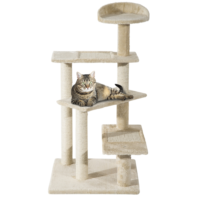 PawHut Beige Cat Tree, Kitten Scratching Post, Sisal Climbing Tower, Activity Centre, Sturdy - Aosom UK - image 1