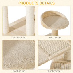 PawHut Beige Cat Tree, Kitten Scratching Post, Sisal Climbing Tower, Activity Centre, Sturdy - Aosom UK - thumbnail 6