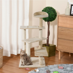 PawHut Beige Cat Tree, Kitten Scratching Post, Sisal Climbing Tower, Activity Centre, Sturdy - Aosom UK - thumbnail 2