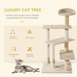 PawHut Beige Cat Tree, Kitten Scratching Post, Sisal Climbing Tower, Activity Centre, Sturdy - Aosom UK - thumbnail 4