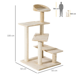 PawHut Beige Cat Tree, Kitten Scratching Post, Sisal Climbing Tower, Activity Centre, Sturdy - Aosom UK - thumbnail 3