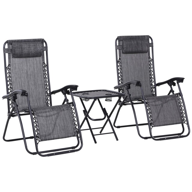 Outsunny Zero Gravity Lounge Set, 2 Reclining Chairs & Table w/ Cup Holders, Light Grey - Aosom UK - image 1