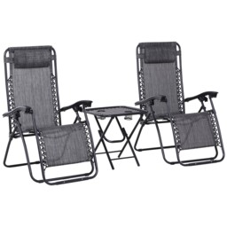 Outsunny Zero Gravity Lounge Set, 2 Reclining Chairs & Table w/ Cup Holders, Light Grey - Aosom UK
