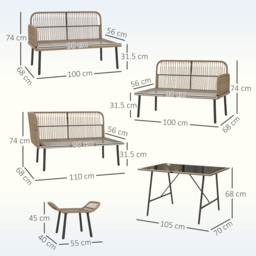 Outsunny 6 Piece Rattan Garden Furniture Set, 8 Seater Garden Corner Sofa with Cushions and Glass Top Table, Sectional Outdoor Furniture Conservatory Set for Patio, Cream White - thumbnail 3