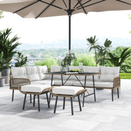 Outsunny 6 Piece Rattan Garden Furniture Set, 8 Seater Garden Corner Sofa with Cushions and Glass Top Table, Sectional Outdoor Furniture Conservatory Set for Patio, Cream White - thumbnail 8