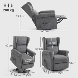 HOMCOM Power Lift Recliner Armchair, Electric Lift Chair for Elderly, Fabric Riser and Reclining Chair with Remote Control, Side Pockets, Extended Footrest, for Living Room, Charcoal Grey - thumbnail 3