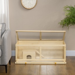 PawHut Syrian Hamster Cage with Sliding Tray, Openable Top, Wooden Hamster Enclosure, Natural Wood - Aosom UK - thumbnail 9