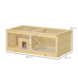 PawHut Syrian Hamster Cage with Sliding Tray, Openable Top, Wooden Hamster Enclosure, Natural Wood - Aosom UK - thumbnail 3