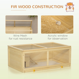 PawHut Syrian Hamster Cage with Sliding Tray, Openable Top, Wooden Hamster Enclosure, Natural Wood - Aosom UK - thumbnail 7