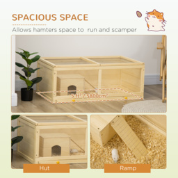 PawHut Syrian Hamster Cage with Sliding Tray, Openable Top, Wooden Hamster Enclosure, Natural Wood - Aosom UK - thumbnail 8