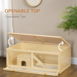 PawHut Syrian Hamster Cage with Sliding Tray, Openable Top, Wooden Hamster Enclosure, Natural Wood - Aosom UK - thumbnail 5