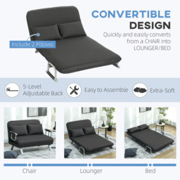 HOMCOM Two-Seater Click-Clack Sofa Bed - Charcoal Grey - thumbnail 4