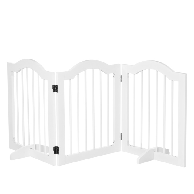 PawHut Dog Gate Wooden Foldable Small Sized Pet Gate Stepover Panel w/ Support Feet Freestanding Safety Barrier for House Doorway Stairs - Aosom UK - image 1