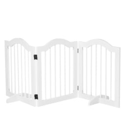 PawHut Dog Gate Wooden Foldable Small Sized Pet Gate Stepover Panel w/ Support Feet Freestanding Safety Barrier for House Doorway Stairs - Aosom UK