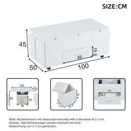 Modern Lift-Top Coffee Table with Hydraulic Lift and Hidden Storage, Versatile Unit with 4 Stools and Drawer, 100L x 50W x 45H cm, White - Aosom UK - thumbnail 3