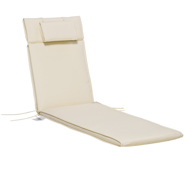 Outsunny Garden Sun Lounger Cushion Replacement Thick Sunbed Reclining Chair Relaxer Pad with Pillow - Cream White - Aosom UK - image 1