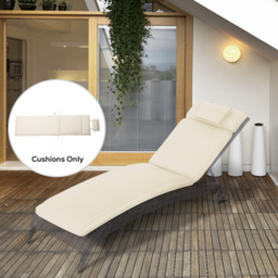 Outsunny Garden Sun Lounger Cushion Replacement Thick Sunbed Reclining Chair Relaxer Pad with Pillow - Cream White - Aosom UK - thumbnail 2