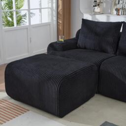 4-Seater Modular Cord Sofa with 2 Ottomans and Integrated Cup‑Holders, Sectional Sofa for Living Rooms, 333L x 174W x 80H cm, Black - Aosom UK - thumbnail 9