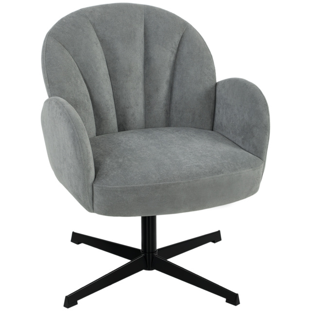 HOMCOM Swivel Accent Chair, Shell-Shaped Armchair with Spring Cushion, Metal Base, Grey - image 1