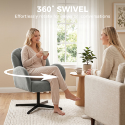 HOMCOM Swivel Accent Chair, Shell-Shaped Armchair with Spring Cushion, Metal Base, Grey - thumbnail 5